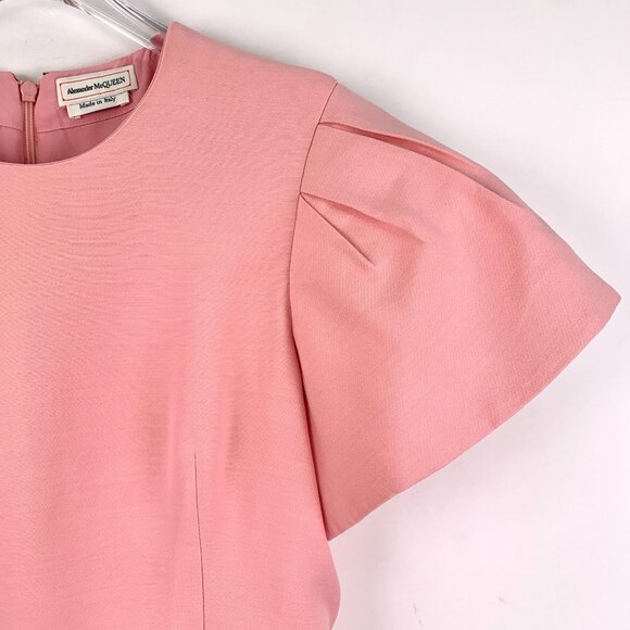 Alexander McQueen Pink Puffed-Sleeve Wool & Silk Blend Dress Size 40 Made In Ita - Picture 3 of 7